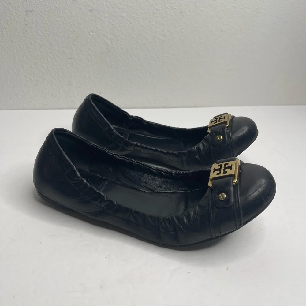 Tory Burch Black Ambrose Mestico Finni Leather Ballet Flat Size 5.5 Classic